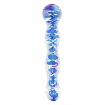 House Of Dasein Crystal Glass Dildo Long Butt Plug Waterproof Colourful Anal Beads - Blue