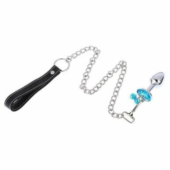 House Of Dasein Small Metal Butt Rhinestone Leash Stainless Steel Anal Plug Bdsm Restraints - Blue