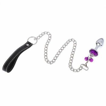 House Of Dasein Small Metal Butt Rhinestone Leash Stainless Steel Anal Plug Bdsm Restraints - Purple