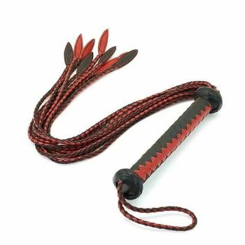 House Of Dasein 75Cm Braided Leather Flogger Bdsm Spanking Bondage - Black Red