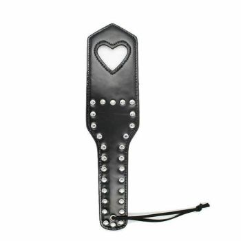 House Of Dasein Leather Studded Spanking Paddle Heart Shaped Slave Whip Bdsm Fetish - Black - One Heart