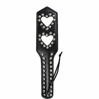 House Of Dasein Leather Studded Spanking Paddle Heart Shaped Slave Whip Bdsm Fetish - Black - Two Hearts