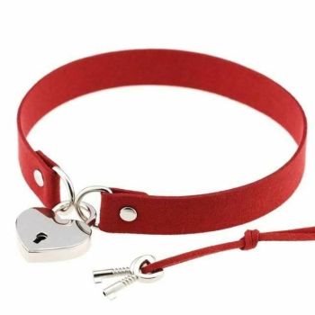 House Of Dasein Bdsm Heart Pendant Locking Collar With Key Choker Necklace Slave Restraints - Red