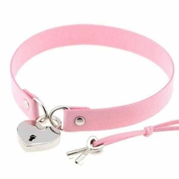 House Of Dasein Bdsm Heart Pendant Locking Collar With Key Choker Necklace Slave Restraints - Pink