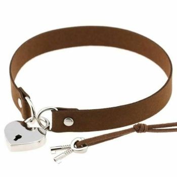 House Of Dasein Bdsm Heart Pendant Locking Collar With Key Choker Necklace Slave Restraints - Brown