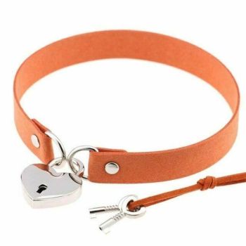 House Of Dasein Bdsm Heart Pendant Locking Collar With Key Choker Necklace Slave Restraints - Orange