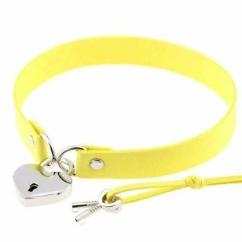 House Of Dasein Bdsm Heart Pendant Locking Collar With Key Choker Necklace Slave Restraints - Yellow