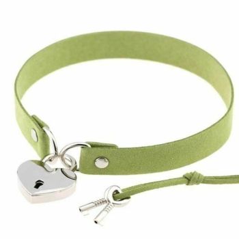 House Of Dasein Bdsm Heart Pendant Locking Collar With Key Choker Necklace Slave Restraints - Lime