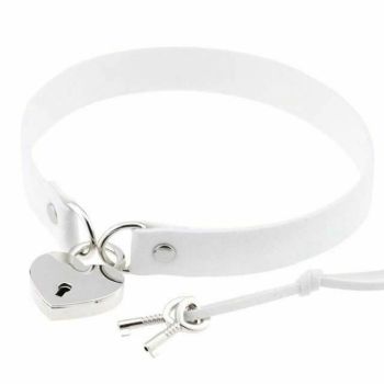 House Of Dasein Bdsm Heart Pendant Locking Collar With Key Choker Necklace Slave Restraints - White
