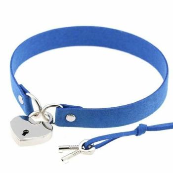 House Of Dasein Bdsm Heart Pendant Locking Collar With Key Choker Necklace Slave Restraints - Dark Blue