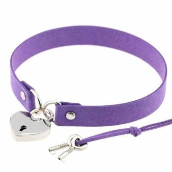 House Of Dasein Bdsm Heart Pendant Locking Collar With Key Choker Necklace Slave Restraints - Purple