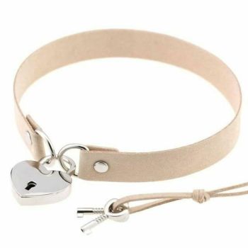 House Of Dasein Bdsm Heart Pendant Locking Collar With Key Choker Necklace Slave Restraints - Tan