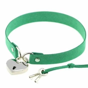 House Of Dasein Bdsm Heart Pendant Locking Collar With Key Choker Necklace Slave Restraints - Green