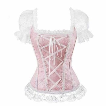 House Of Dasein Sexy Pink Lace Short Sleeve Corset Top Style Corselet - Pink - Xl