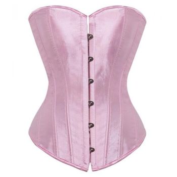 House Of Dasein Satin Over Bust Corset Lace Up Back Pink Purple Blue Gold Red Erotic Lingerie - Pink - L