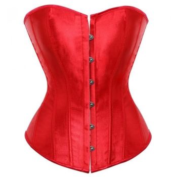 House Of Dasein Satin Over Bust Corset Lace Up Back Pink Purple Blue Gold Red Erotic Lingerie - Red - S