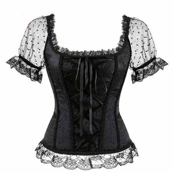 House Of Dasein Sexy Pink Lace Short Sleeve Corset Top Style Corselet - Black - M