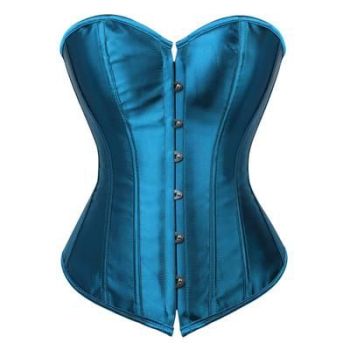 House Of Dasein Satin Over Bust Corset Lace Up Back Pink Purple Blue Gold Red Erotic Lingerie - Peacock Blue - M
