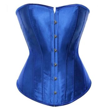 House Of Dasein Satin Over Bust Corset Lace Up Back Pink Purple Blue Gold Red Erotic Lingerie - Blue - L
