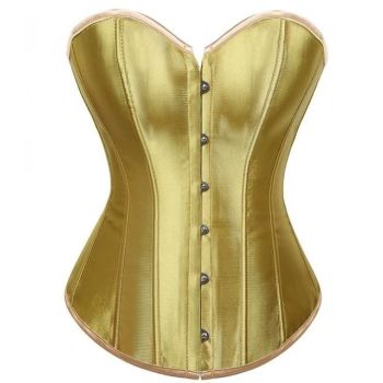 House Of Dasein Satin Over Bust Corset Lace Up Back Pink Purple Blue Gold Red Erotic Lingerie - Gold - M
