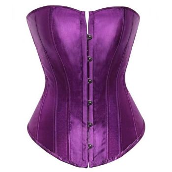 House Of Dasein Satin Over Bust Corset Lace Up Back Pink Purple Blue Gold Red Erotic Lingerie - Purple - S