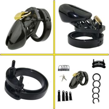 House Of Dasein Plastic Male Chastity Locking Cock Cage Bondage Kink Fetish Restraints - Black - Short