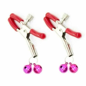 House Of Dasein Pink Double Bells Nipple Clamps Bondage Restraints Bdsm Kink Fetish - Red