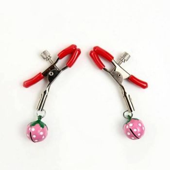 House Of Dasein Cute Red Strawberry Bells Nipple Clamps Breast Clips Bdsm Kink - Pink