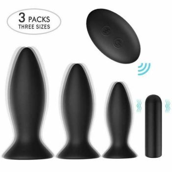 House Of Dasein Black Silicone Butt Plug Set Wireless Vibrator Anal Training Bdsm - Style 1 - Smooth