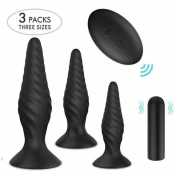 House Of Dasein Black Silicone Butt Plug Set Wireless Vibrator Anal Training Bdsm - Style 2 - Ridged
