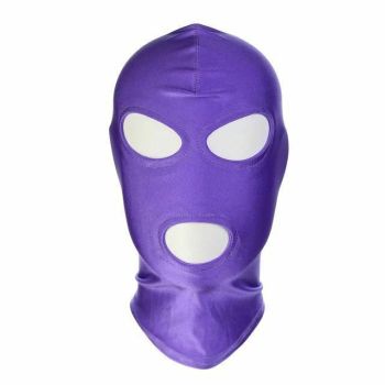 House Of Dasein Pink Purple Bdsm Stretchy Hood Open Mouth Holes Full Mask Bondage Restraints - Purple - 3 Holes