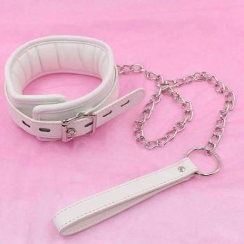 House Of Dasein White Padded Collar Cuffs Ankle Wrist Leash Bondage Kink Bdsm Kit - White - Collar
