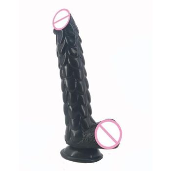 House Of Dasein Long Silicone With Suction Cup Fish Scale Texture Anal Dildo Dong - Black