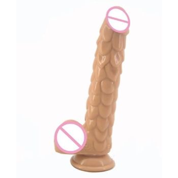 House Of Dasein Long Silicone With Suction Cup Fish Scale Texture Anal Dildo Dong - Flesh