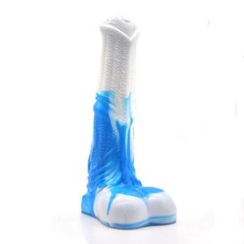 House Of Dasein Animal Horse Big Dong Silicone Cock And Balls Dildo Penis Large - White Blue