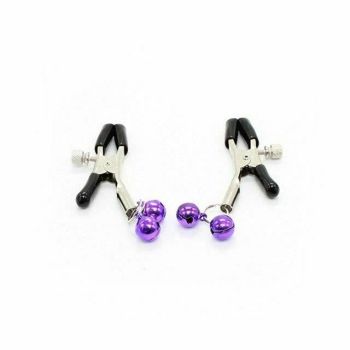 House Of Dasein Metal Double Bell Nipple Clamps Clitoris Clips Bdsm Bondage Restraints Kink - Purple - Bell Clips