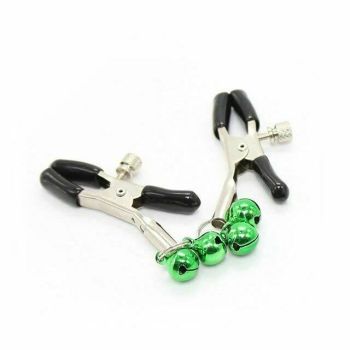 House Of Dasein Metal Double Bell Nipple Clamps Clitoris Clips Bdsm Bondage Restraints Kink - Green - Bell Clips