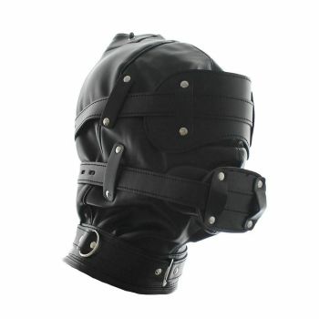 House Of Dasein Black Full Hood Blindfold Dildo Gag Bdsm Sex Mask Headgear Fetish Kink - Black