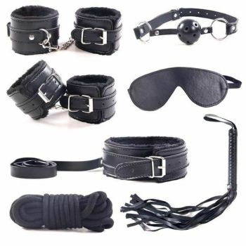 House Of Dasein Bondage Starter Kit Blindfold Gag Flogger Restraints - Black