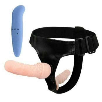 House Of Dasein Realistic Strapon Kit Vibrator On Harness Double Dildo - Flesh And Blue