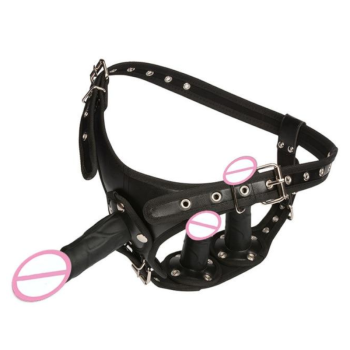 House Of Dasein Big Fantasy Harness Triple Dildos Pegging Kit Red Black Strapon - Black