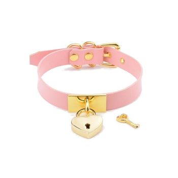 House Of Dasein Leather Collar Locket Love Heart Harajuku Bdsm Sub Slave Punk Choker - Pink With Gold