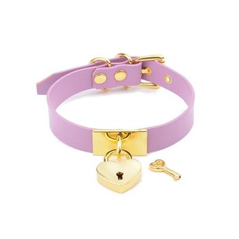 House Of Dasein Leather Collar Locket Love Heart Harajuku Bdsm Sub Slave Punk Choker - Purple With Gold