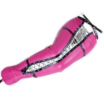 House Of Dasein Bdsm Pink Pu Leather Leg Binder Mermaid Body Sack Bondage Restraints - Rose Red