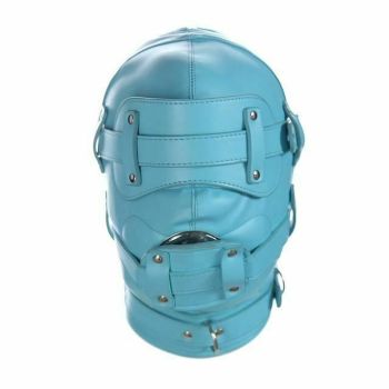 House Of Dasein Pink Blue Fetish Full Hood With Mouth Dildo Gag Bdsm Bondage Sex Mask - Blue - 5Cm