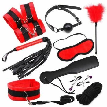 House Of Dasein Black Red 10Pcs Bondage Kit Bdsm Beginner Set Sex Toys For Couples - Red