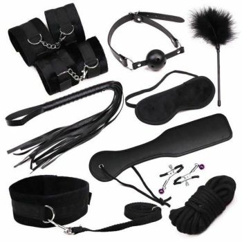 House Of Dasein Black Red 10Pcs Bondage Kit Bdsm Beginner Set Sex Toys For Couples - Black