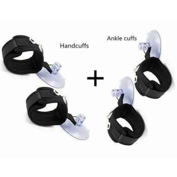 House Of Dasein Black Suction Cup Handcuffs Ankle Cuffs Shower Restraints Bdsm Bondage - Black - Whole Set