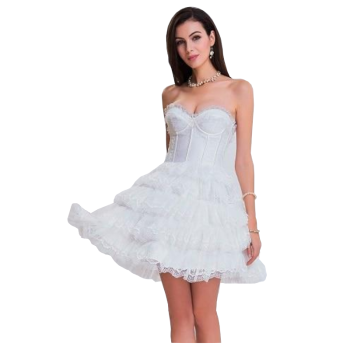 House Of Dasein Sexy Lace Corset Steampunk Gothic Women Party Dress Frills - White - S