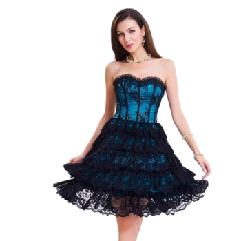 House Of Dasein Sexy Lace Corset Steampunk Gothic Women Party Dress Frills - Navy Blue - L
